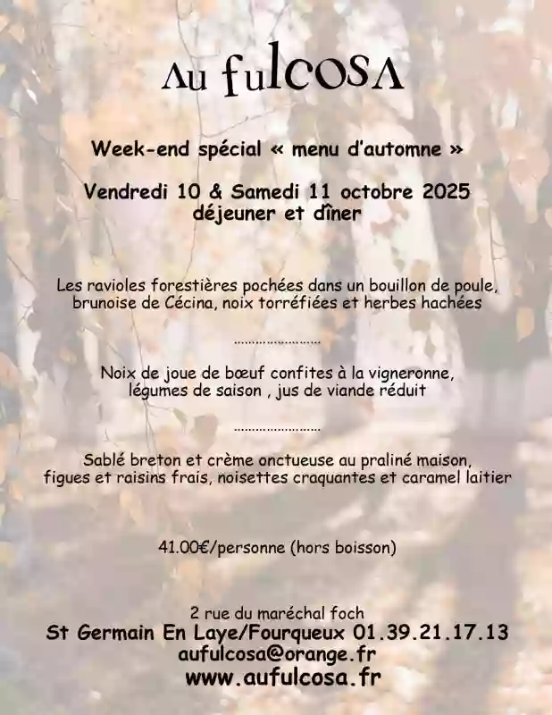 Menu d'automne - Au Fulcosa - restaurant SAINT-GERMAIN-EN-LAYE - meilleur restaurant SAINT-GERMAIN-EN-LAYE